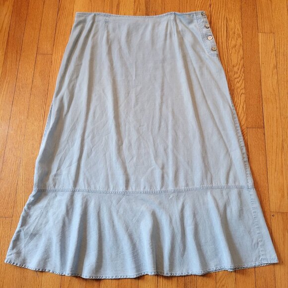 Crazy Horse Light Blue Maxi Skirt Button Detail 18 Western Jean Chambray Denim - Picture 1 of 4